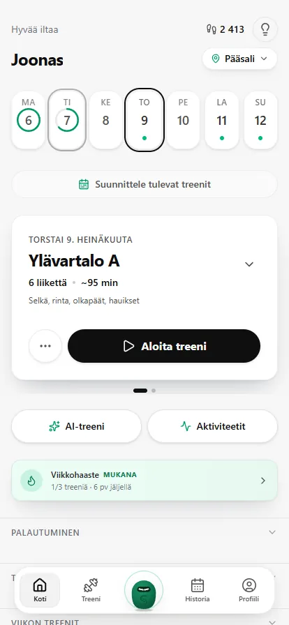 SisuLiftin päänäkymä iPhonessa