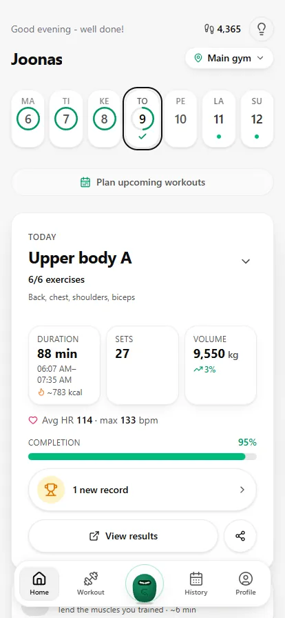 Completed workout summary