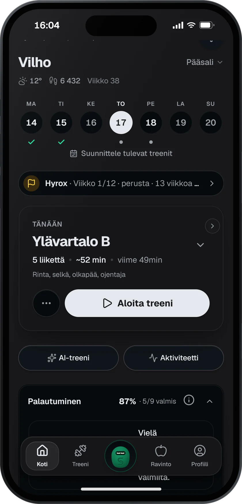 SisuLiftin päänäkymä iPhonessa