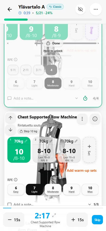 SisuLift app workout view
